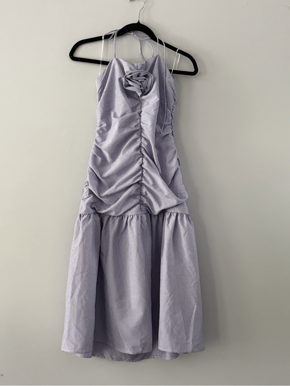 FOURTEENTH PLACE Lilac Striped Sundress with Rosette Detail